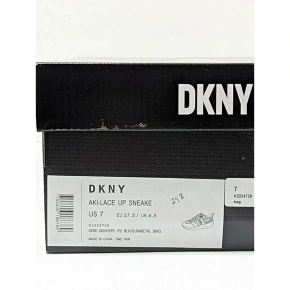 DKNY Women\'s Aki Lace-Up Sneakers Black Gunmetal Size 7 M (MSRP $139)